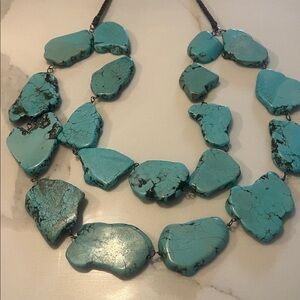 Nordstrom Turquoise Slab 2-Layered  Necklace on rope w/bead closure